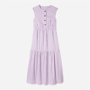 Everlane Purple Gingham Sleeveless Tiered Maxi Dress